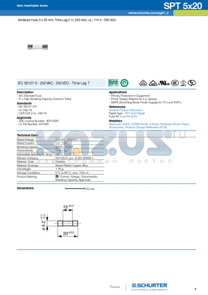 0001.2513 datasheet - Miniature Fuse, 5 x 20 mm, Time-Lag T, H, 250 VAC, UL: 115 V - 300 VDC