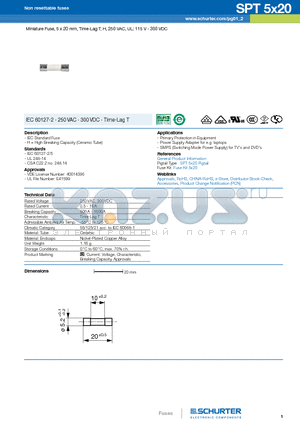 0001.2704.11 datasheet - Miniature Fuse, 5 x 20 mm, Time-Lag T, H, 250 VAC, UL: 115 V - 300 VDC