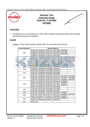 0002-06-7103-C datasheet - Extractor Tool Instruction Sheet