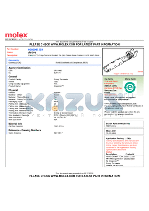 0002081103 datasheet - Claspcon Crimp Terminal Socket, Tin (Sn) Plated Brass Contact, 24-30 AWG, Reel