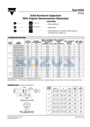94SA157X06R3EBP datasheet - Solid Aluminum Capacitors With Organic Semiconductor Electrolyte