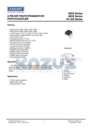 4N37 datasheet - 6 PIN DIP PHOTOTRANSISTOR PHOTOCOUPLER