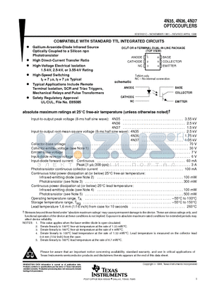 4N37 datasheet - COMPATIBLE WITH STANDARD TTL INTEGRATED CIRCUITS