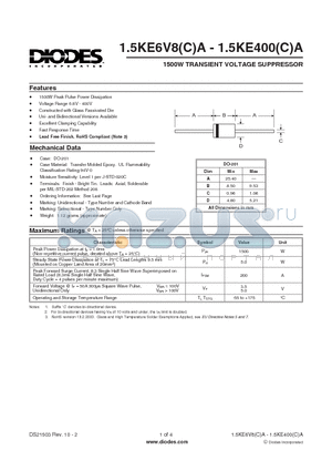 1.5KE250CA-B datasheet - 1500W TRANSIENT VOLTAGE SUPPRESSOR