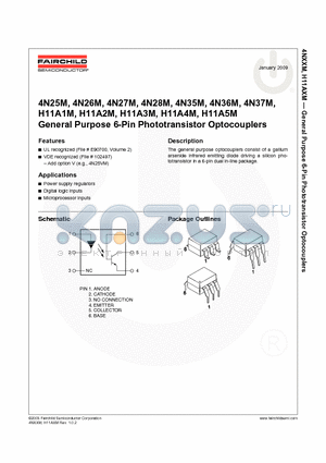 4N37M datasheet - General Purpose 6-Pin Phototransistor Optocouplers