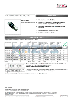 253-993-64-38 datasheet - FILAMENT REPLACEMENT LEDs - T2 Bayonet Cap