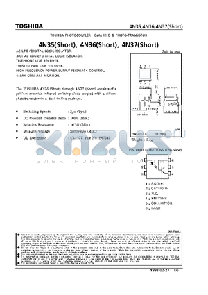 4N37SHORT datasheet - PHOTO TRANSISTOR (AC LINE/DIGITAL LOGIC ISOLATOR)