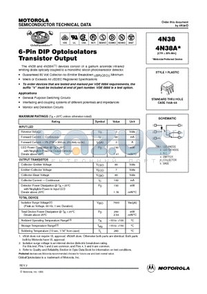 4N38 datasheet - STANDARD THRU HOLE CASE 730A-04