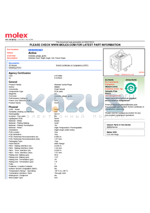 95009-2881 datasheet - Modular Jack, Right Angle, 8/8, Panel Stops