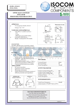 4N38A datasheet - OPTICALLY COUPLED ISOLATOR PHOTOTRANSISTOR OUTPUT