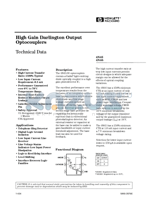 4N45500 datasheet - High Gain Darlington Output Optocouplers