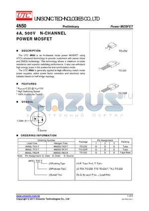 4N50 datasheet - 4A, 500V N-CHANNEL POWER MOSFET