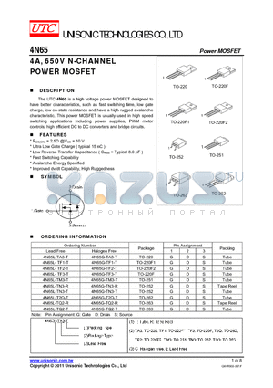 4N65G-TQ2-R datasheet - 4 Amps, 650 Volts N-CHANNEL POWER MOSFET