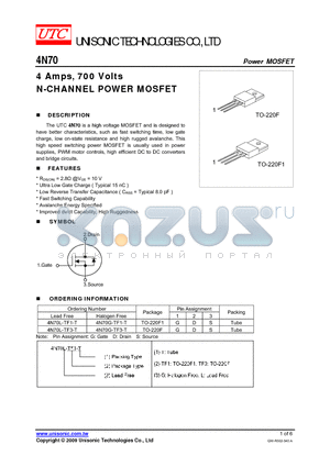 4N70G-TF1-T datasheet - 4 Amps, 700 Volts N-CHANNEL POWER MOSFET