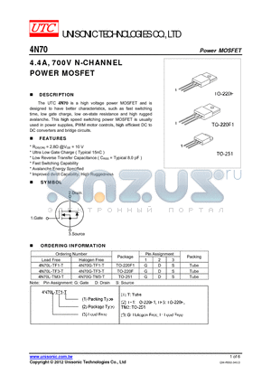 4N70G-TF3-T datasheet - 4.4A, 700V N-CHANNEL POWER MOSFET