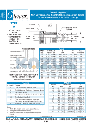 712S379T16 datasheet - Non-Environmental User-Installable Transition Fitting