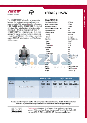 4PR60C datasheet - Switch Tube or PU lse Modulator