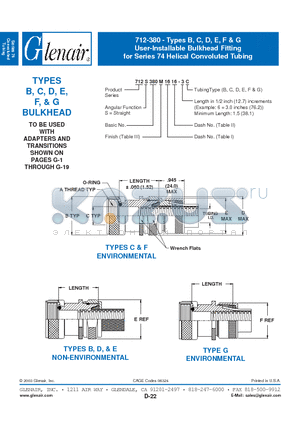 712S380T0606-3B datasheet - User-Installable Bulkhead Fitting