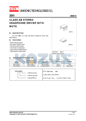 3541-D08-T datasheet - CLASS AB STEREO HEADPHONE DRIVER WITH MUTE