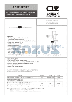 1.5KE300A datasheet - GLASS PASSIVATED JUNCTION TRANSIENT VOLTAGE SUPPRESSOR