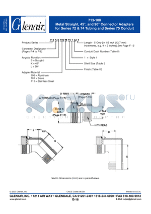 713-100 datasheet - Metal Straight, 45`, and 90` Connector Adapters