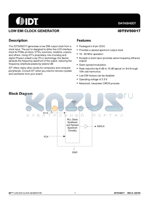 5V50017DCG datasheet - LOW EMI CLOCK GENERATOR