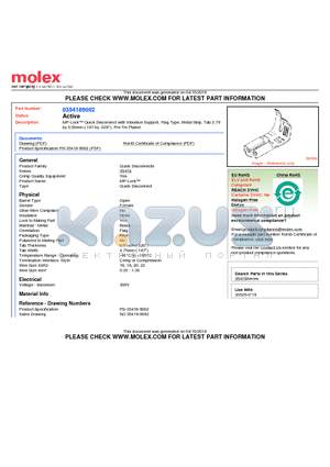 35418-9002 datasheet - MP-Lock Quick Disconnect with Vibration Support, Flag Type, Metal Strip, Tab 2.79 by 0.50mm (.187 by .020