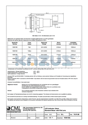 19381357 datasheet - LED Indicator 16mm Standard Bezel with Flat Lens