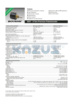 3547 datasheet - 3-Turn Precision Potentiometer