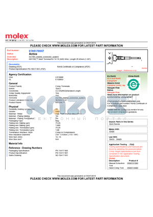 194170047 datasheet - MX150L Male Terminal for 14-16 AWG Wire, Length 25.40mm (1.00