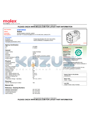194180023 datasheet - MX150L 8 Circuit Receptacle for 14-16 AWG Wire, without CPA