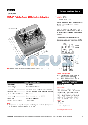 254X datasheet - WILMAR Protective Relays - 250 Series, Over/Undervoltage