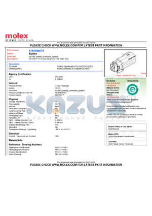 194190014 datasheet - MX150L 10 Circuit Plug for 14-16 AWG Wire