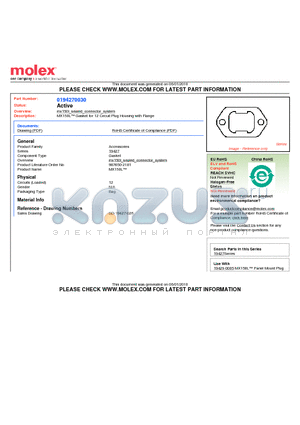 194270030 datasheet - MX150L Gasket for 12 Circuit Plug Housing with Flange