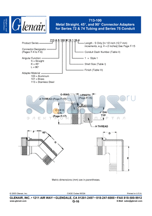 713AS101T08106-4 datasheet - Metal Straight, 45`, and 90` Connector Adapters