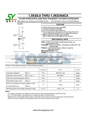 1.5KE350A datasheet - GLASS PASSIVATED JUNCTION TRANSIENT VOLTAGE SUPPESSOR