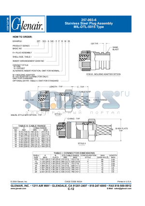 257-003-6-20-5 datasheet - Stainless Steel Plug Assembly