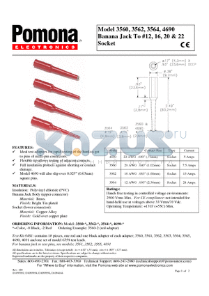 3564-2 datasheet - Banana Jack To #12, 16, 20 & 22 Socket