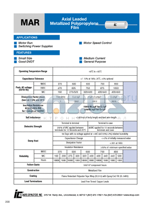 356MARA03KR datasheet - Axial Leaded Metallized Polypropylene Film