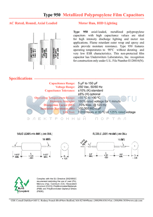 950CQW125K-F datasheet - Metallized Polypropylene Film Capacitors