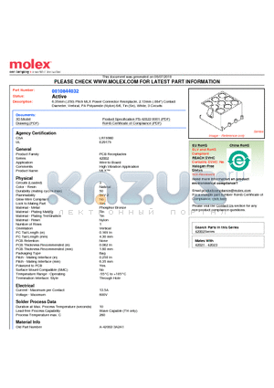 0010844032 datasheet - 6.35mm (.250) Pitch MLX Power Connector Receptacle