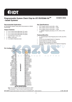 951464AGLF datasheet - Programmable System Clock Chip for ATI RS/RD690 K8TM - based Systems