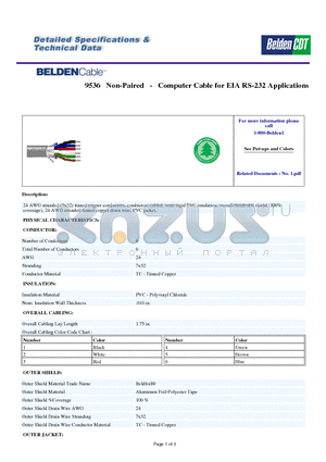 9536060500 datasheet - Computer Cable for EIA RS-232 Applications