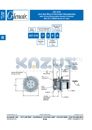 257-216-11-8SB datasheet - Jam Nut Mount Hermetic Receptacles