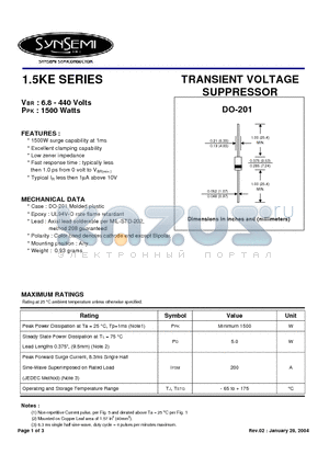 1.5KE39CA datasheet - TRANSIENT VOLTAGE SUPPRESSOR