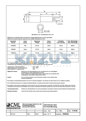 19590252 datasheet - LED Indicator 5mm for Flush Mounting