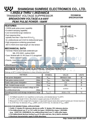 1.5KE400 datasheet - TRANSIENT VOLTAGE SUPPRESSOR