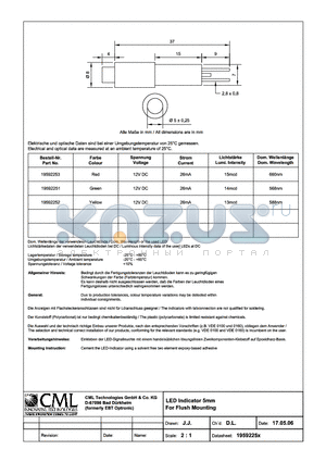 19592252 datasheet - LED Indicator 5mm for Flush Mounting
