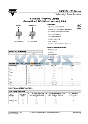 95PFR80W datasheet - Standard Recovery Diodes Generation 2 DO-5 (Stud Version), 95 A