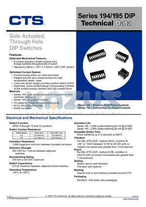 195-2MST datasheet - Side Actuated, Through Hole DIP Switches